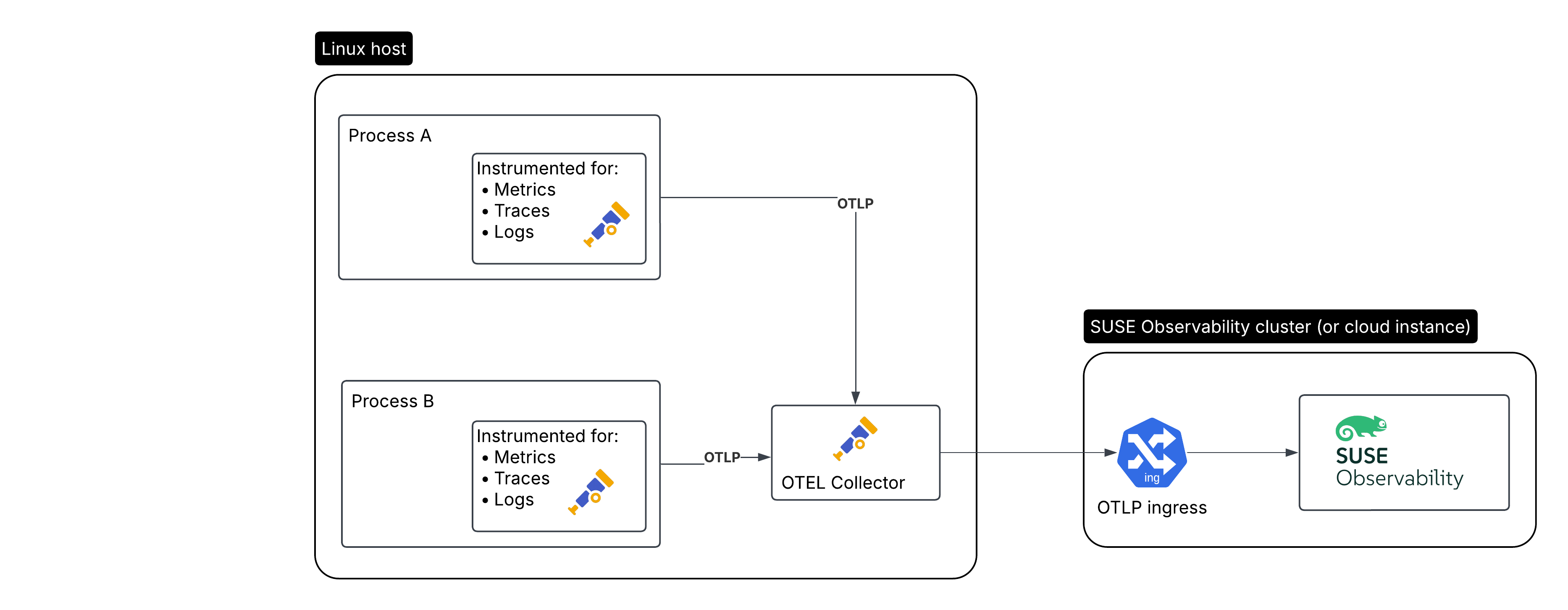 Application instrumentation on a linux host with Open Telemetry collector running on the host