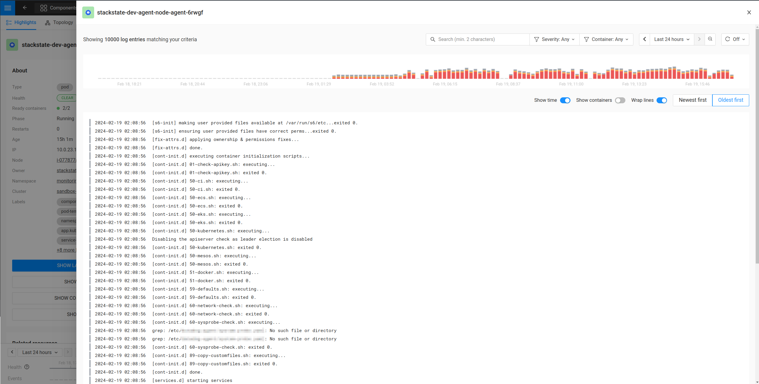 Vista de Registros de Kubernetes Sin Filtros