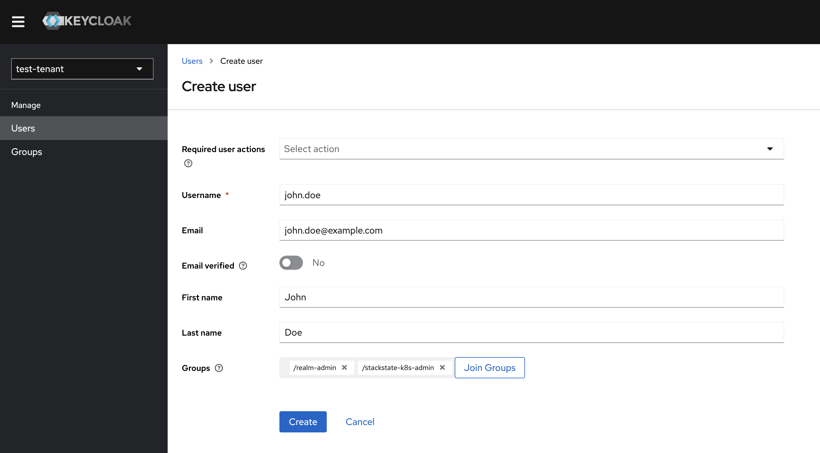 Créer un utilisateur Keycloak